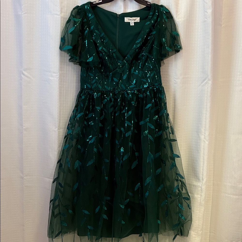 Ever Pretty Green Sequin Leaf A-line Midi Length Dress - Picture 2 of 9